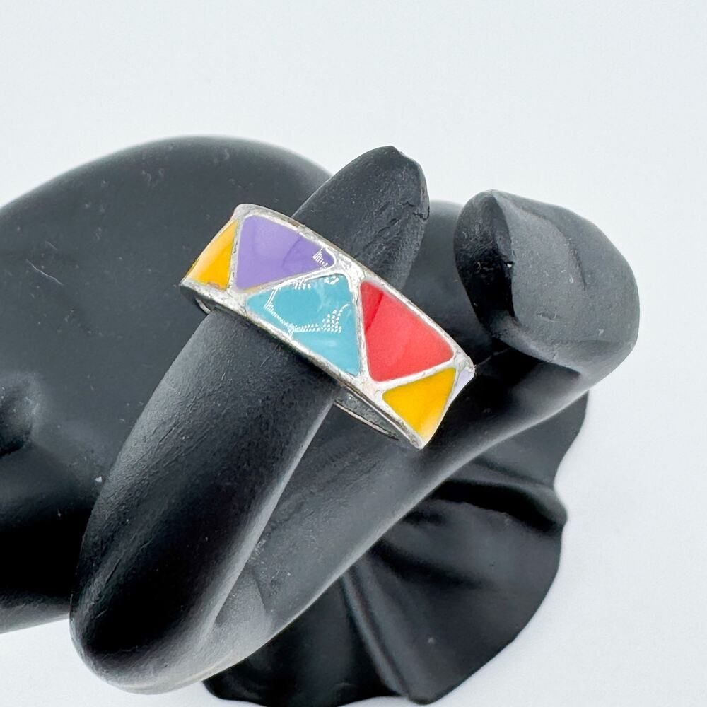 Vintage 90s Geometric Triangle Band Ring Colorful Retro Statement Purple Yellow